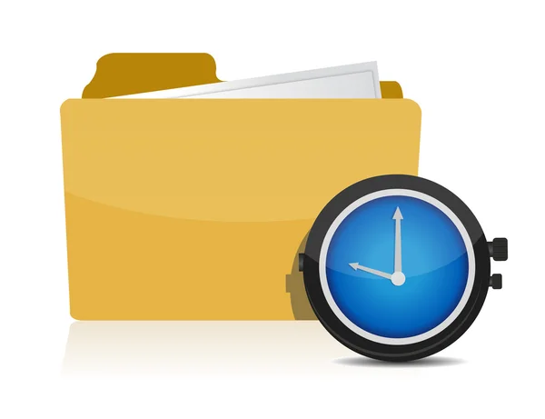 Icona della cartella con orologio su un bianco — Foto Stock