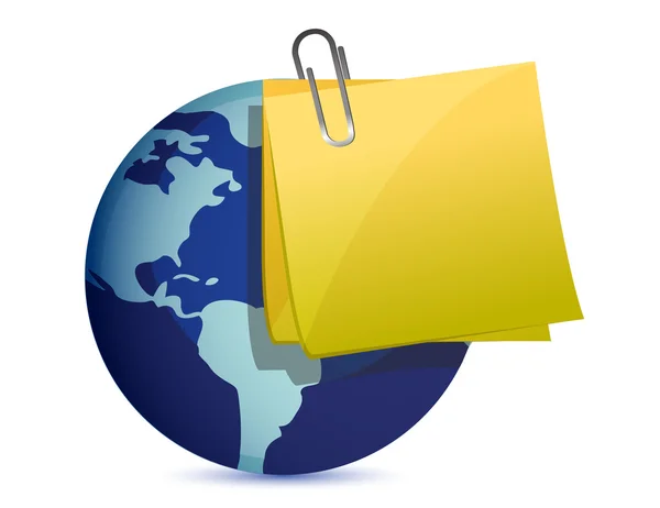 Bir not defteri sayfası mektubunda dünya Küre — Stok fotoğraf