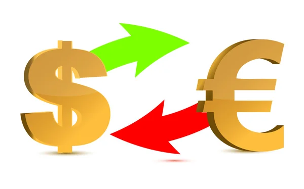 Währungswechsel. Dollar und Euro isoliert auf weißem Hintergrund. — Stockfoto