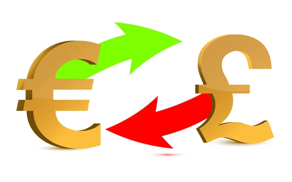 Währungswechsel. Euro und Pfund isoliert auf weißem Hintergrund. — Stockfoto