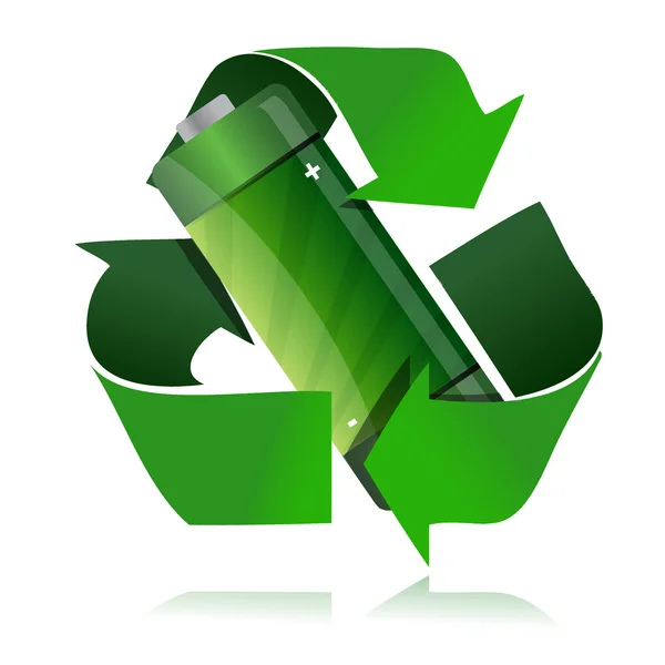 Design de ilustração de símbolo de reciclagem de bateria sobre um fundo branco — Fotografia de Stock