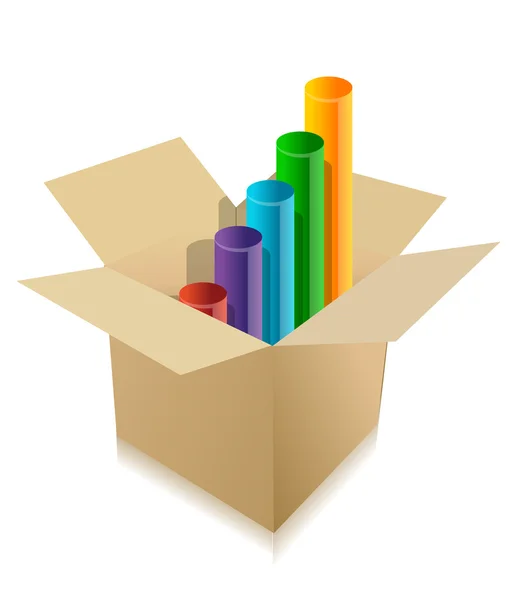 Zakelijke grafiek binnen kartonnen doos illustratie — Stockfoto