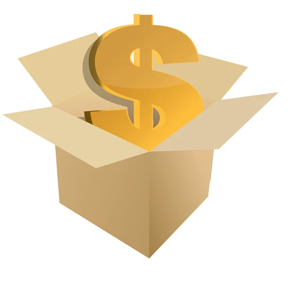 Κουτί από χαρτόνι με το σύμβολο του δολαρίου στο εσωτερικό σχεδιασμό εικονογράφηση — Φωτογραφία Αρχείου