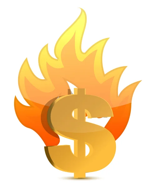Znak dolaru ilustrace pálení na bílém pozadí — Stock fotografie
