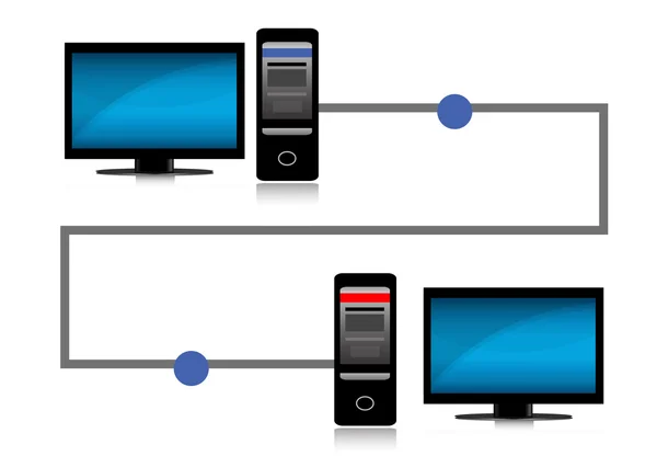 Komunikacja przez dwa komputery. ilustracja projektu — Zdjęcie stockowe