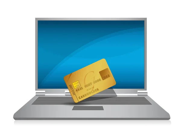 Computer with a credit card on a white background — Stock Photo, Image