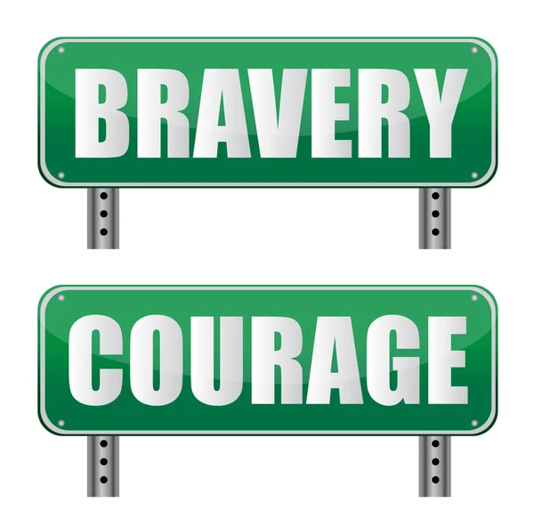 Znak drogowy odwagę & odwagi na białym tle. — Zdjęcie stockowe