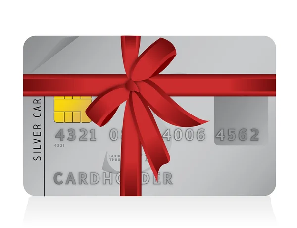 信用卡作为礼物的红丝带 — 图库照片