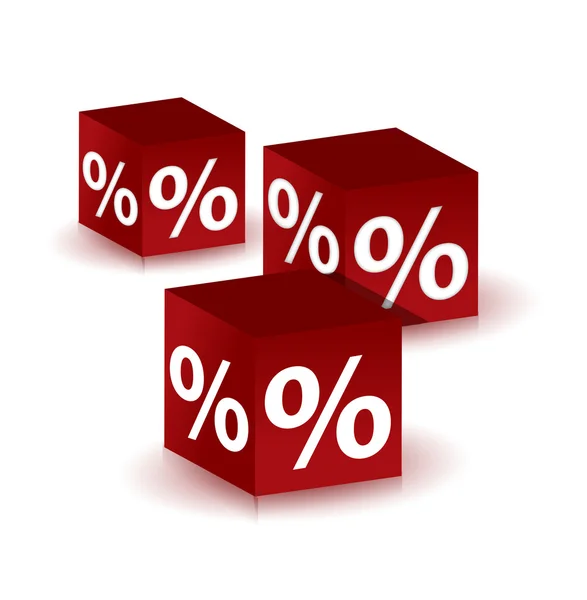 Cubos vermelhos com marca percentual isolada em fundo branco — Fotografia de Stock