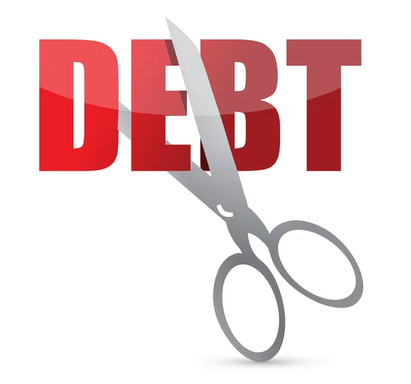 Cutting dept in red with scissors illustration — Stock Photo, Image