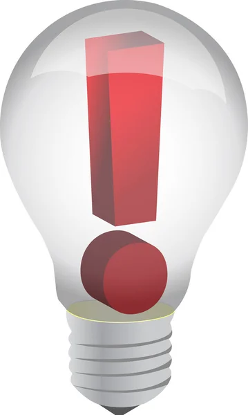 Exclamação em uma lâmpada em um fundo branco — Fotografia de Stock