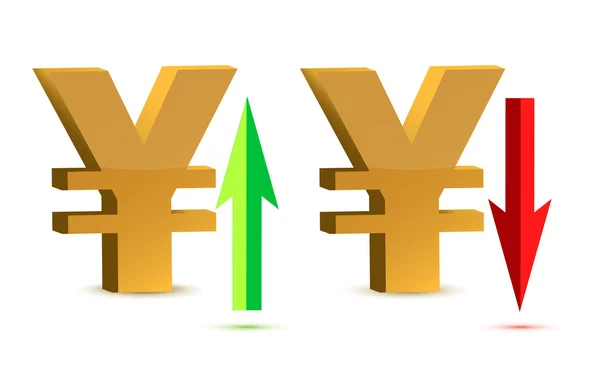 Raising and falling yen sign currency — Stock Photo, Image