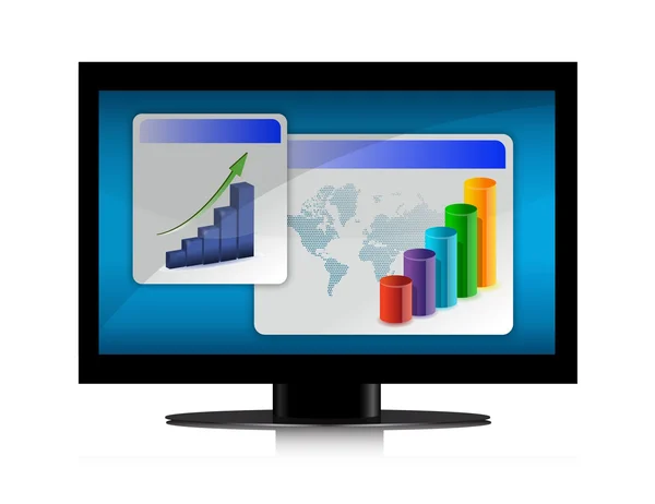 Monitor with graphs on the screen on white background. — Stock Photo, Image
