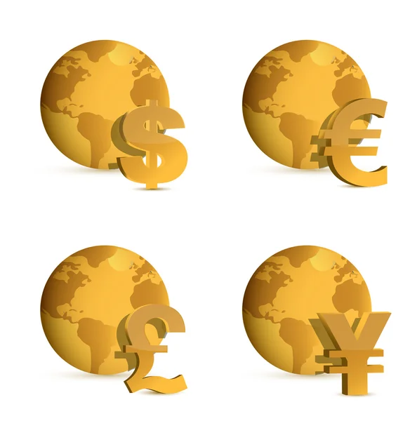 Földgömb és valuta pénzt szimbólumok. illusztráció — Stock Fotó
