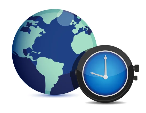 Wereldbol met klok. internationale tijd illustratie — Stockfoto