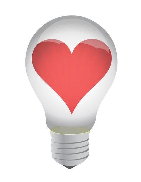 Kalp üzerinde beyaz ampul illüstrasyon tasarımı — Stok fotoğraf