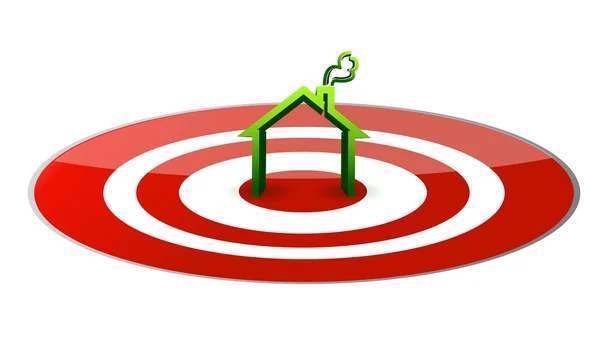 Illustration of a green house in the center of a glossy red target. — Stock Photo, Image
