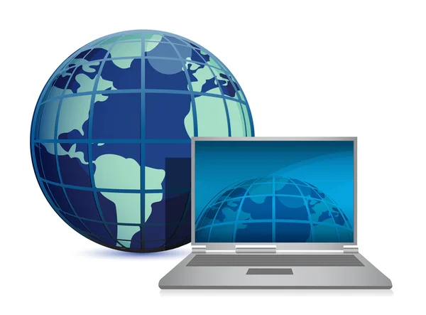 Ilustração 3d abstrata de computador portátil com globo terrestre — Fotografia de Stock