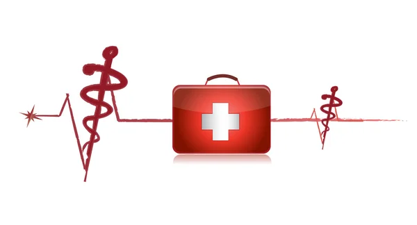 Kardiogramm mit Erste-Hilfe-Set auf weißem Hintergrund — Stockfoto