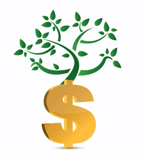 Dollarteken en groene plant geïsoleerd op wit — Stockfoto