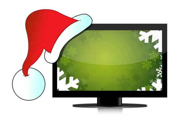 Monitor con gorra vestida Santa — Foto de Stock