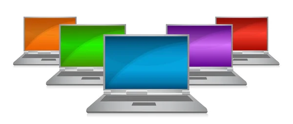 Kleur monitoren in een rij geïsoleerd op een witte achtergrond — Stockfoto