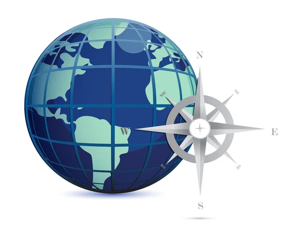 Navigationskonzept Globus und Kompassillustration — Stockfoto