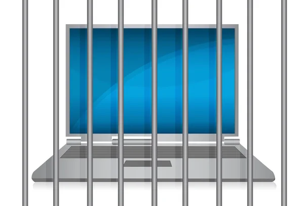 Laptop behind bars. online crime concept — Stock Photo, Image