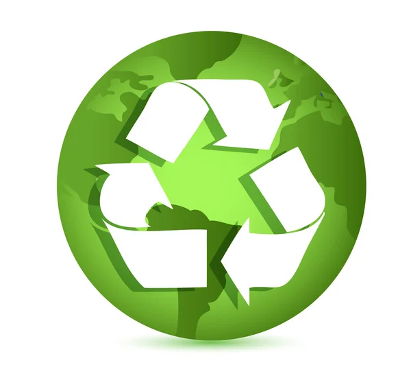 Återvinning symbol över jorden världen konceptuell illustration — Stockfoto