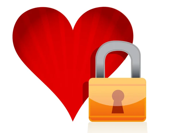 Red heart with lock over white background — Stock Photo, Image