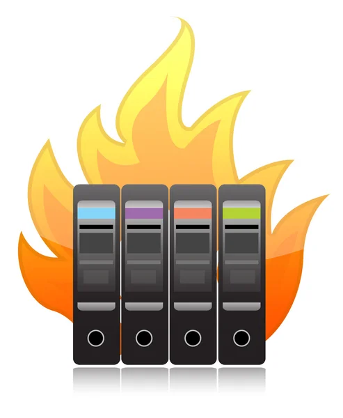 Сжигание компьютерного сервера на белом графическом дизайне — стоковое фото