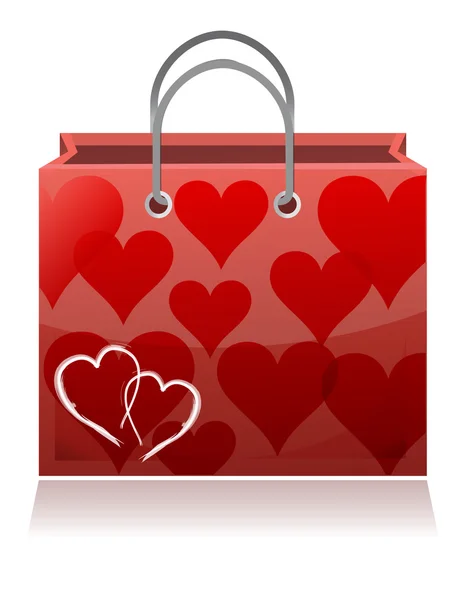 Любить сердечки валентинка сумка для покупок на белом фоне — стоковое фото