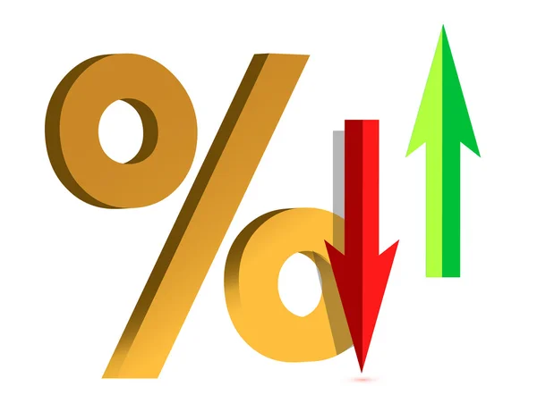 Ilustración que muestra un aumento y una caída en el interés con porcentaje de símbolo — Foto de Stock