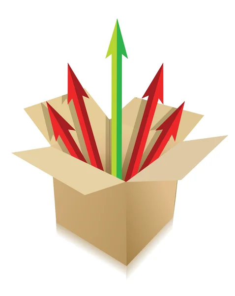 Arrows coming out of box. different destinations concept — Stock Photo, Image