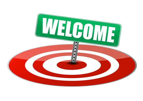 Target sign leading to a welcome sign — Stock Photo, Image