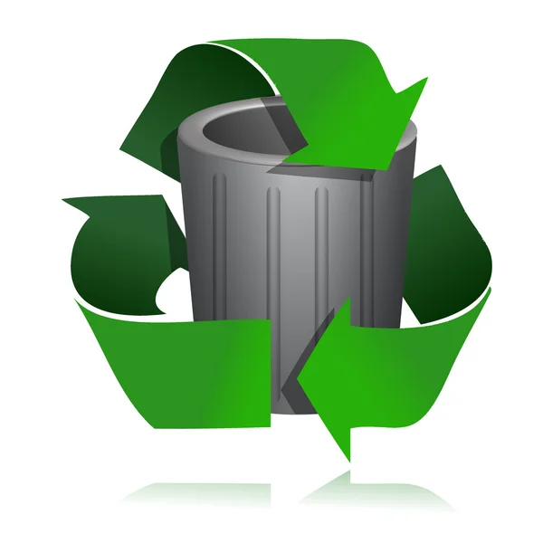 Lixeira dentro do símbolo de reciclagem - uma imagem 3d — Fotografia de Stock