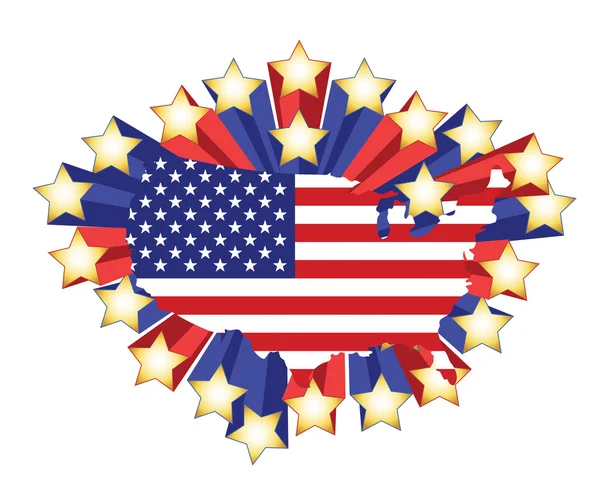Mapa da bandeira dos EUA e estrelas 3d. Desenho ilustrativo — Fotografia de Stock