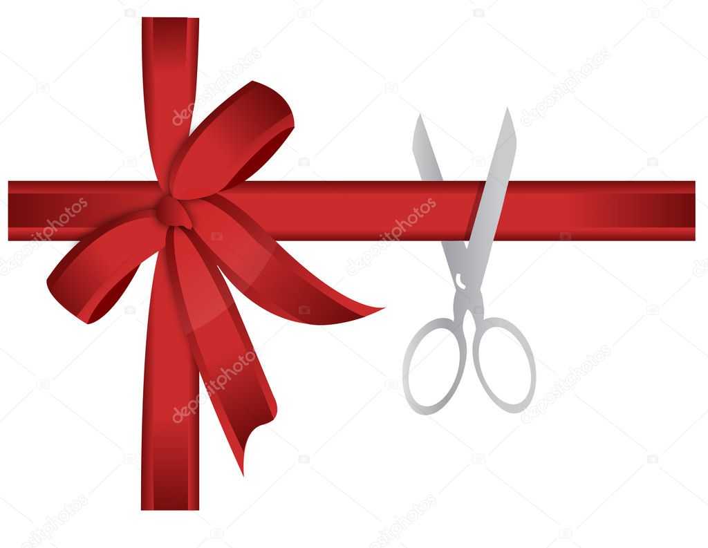 Scissors cutting red ribbon illustration concept