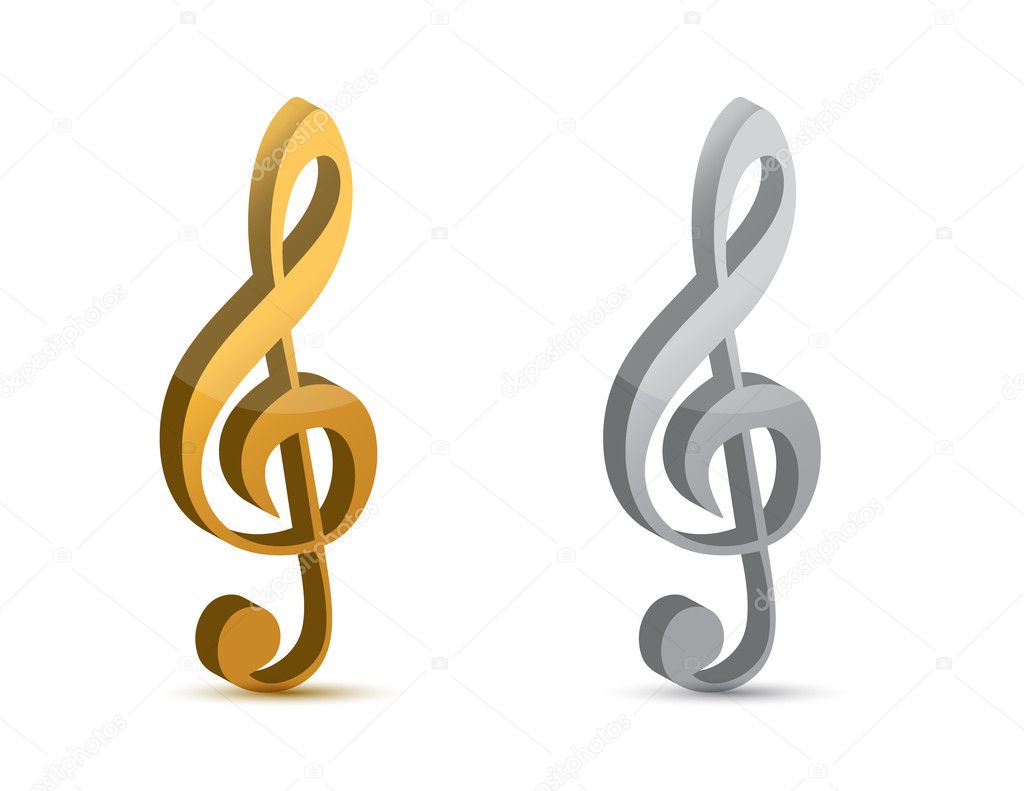 Silver and gold musical clefs