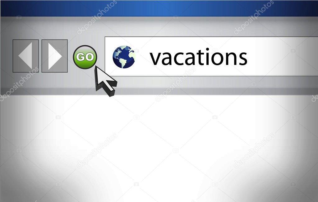 World Wide Web browser background with word vacations and cursor arrow.