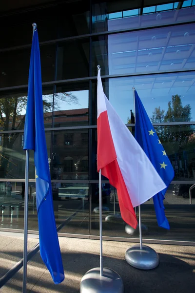 Europe and Polish Flags — Stock Photo, Image