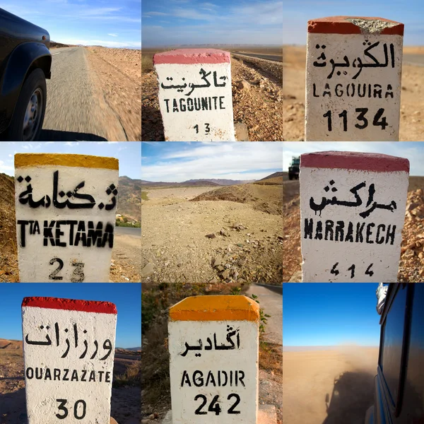 Composizione dei cartelli stradali in Marocco — Foto Stock