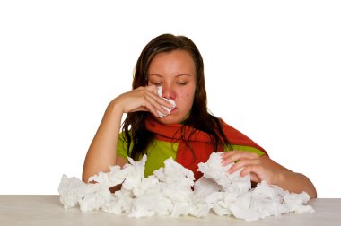 Young woman blows her nose clipart