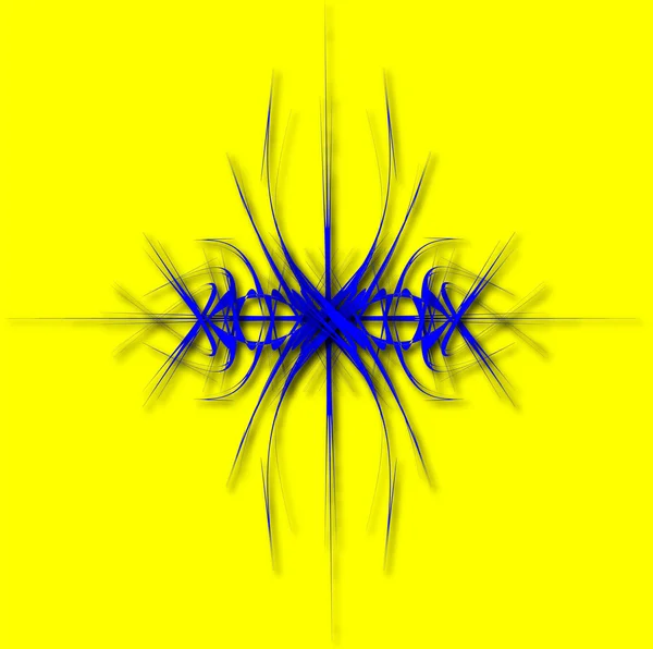 Fantastiska blå abstraktion av linjer på gul — Stock vektor