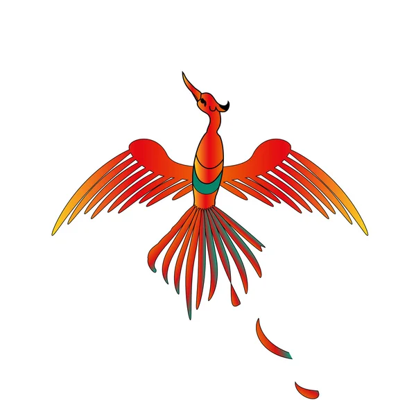 火の羽を持つ神秘的な黄金の鳥 — ストックベクタ