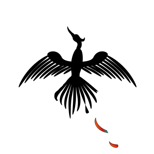 Tajemný černý pták s peřím Fire — Stockový vektor