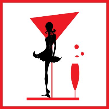 Abstraction WOMAN silhouette black and red glass clipart