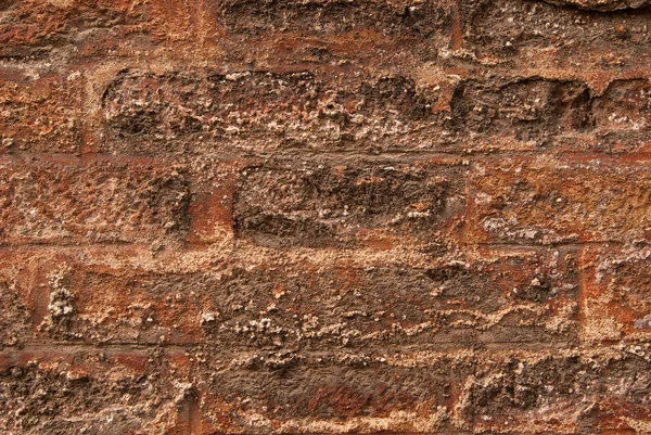 Viejo ladrillo pared marrón es primer plano —  Fotos de Stock