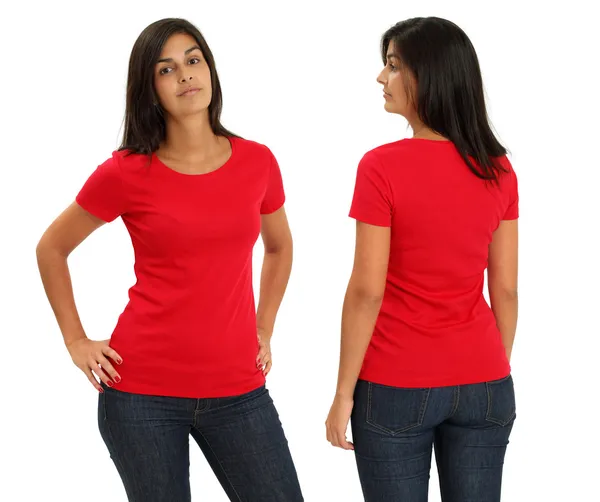 Kadın giyiyor boş kırmızı gömlek — Stok fotoğraf