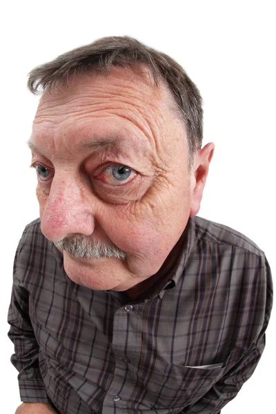 Oude man fisheye portret — Stockfoto